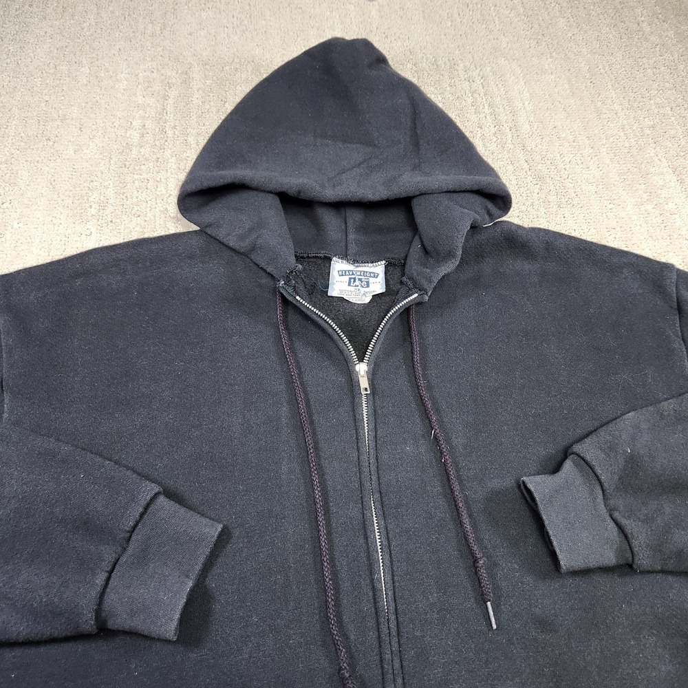Vintage Lee Sport Hoodie Men XL Black Full Zip Heavyweight Cotton Fleece Y2K